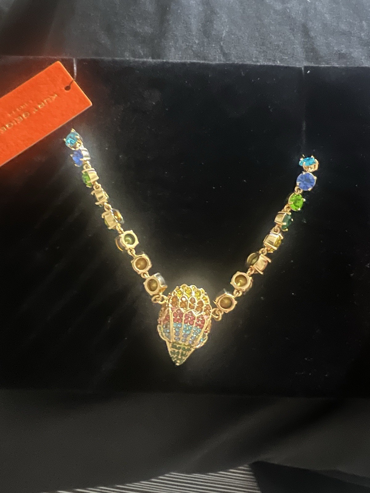 Kurt Geiger London Necklace Eagle Head Gold Tone Pave Multicolored Crystals 15″