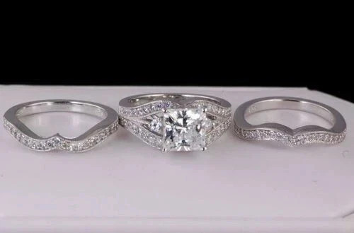 2.50Ct Lab Created Diamond Three Piece Wedding Ring Set 14k White Gold Plated