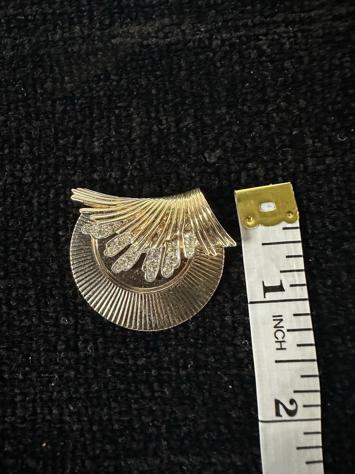 Vintage Boucher Signed Fan Brooch Pin Rhinestone Crystal Gold & Silver Tone