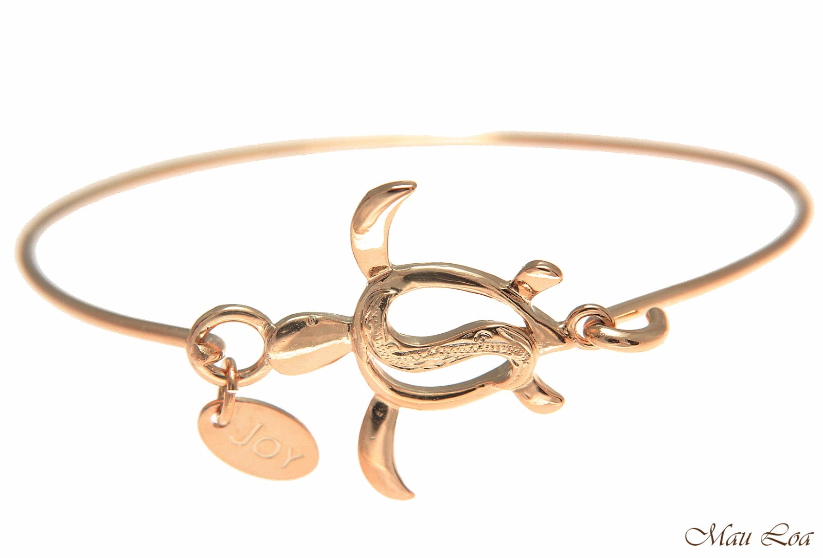 Pink Rose Gold Plated on Brass Hawaiian Scroll Honu Turtle Open Bangle Bracelet
