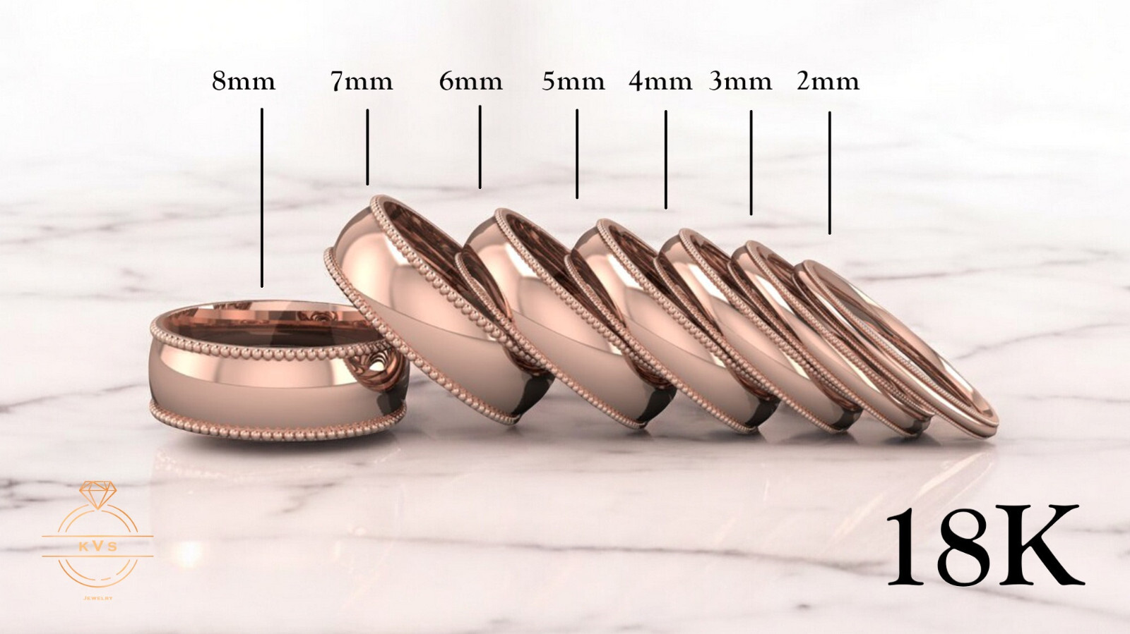 18K Rose Gold Milgrain Edge Wedding Band Ring – Comfort Fit Solid Gold Polished