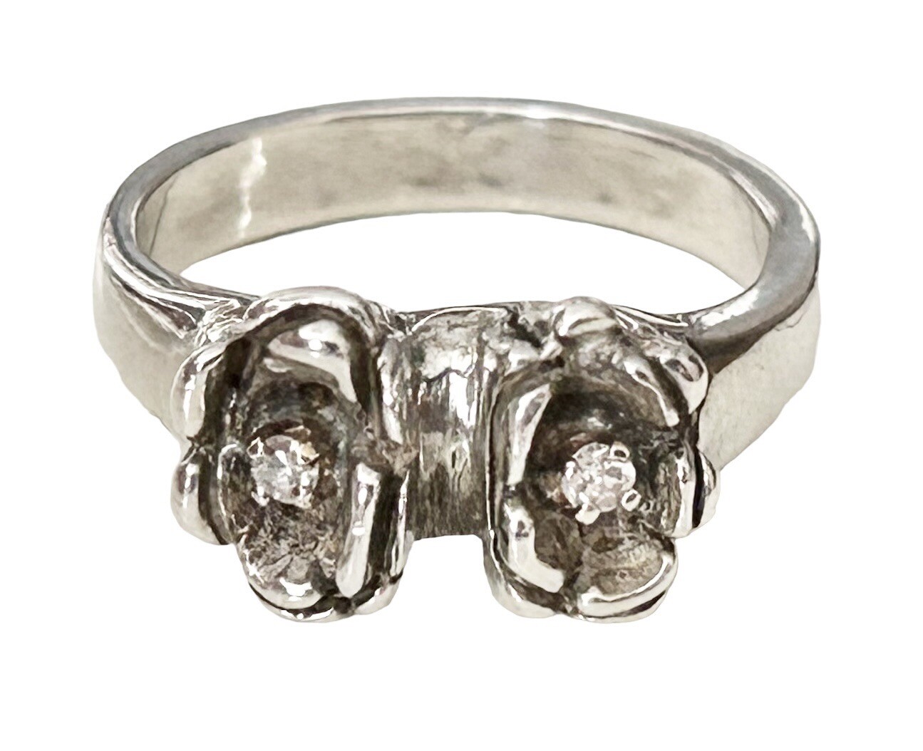 Sterling Brutalist Freeform Mod Flower Diamond Ring Sz 6.25 Scandinavian Style