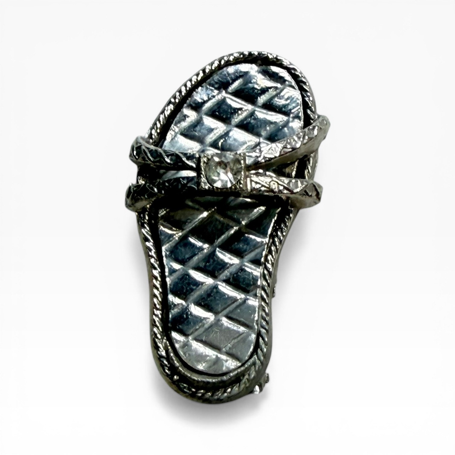Vintage Silver Tone Flip Flop Fur Clip, Clear Rhinestone Novelty Sandal Shoe Pin