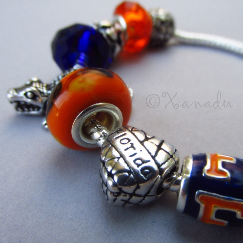 Florida Gators European Charm Bracelet w Blue Orange University Of Florida Logo