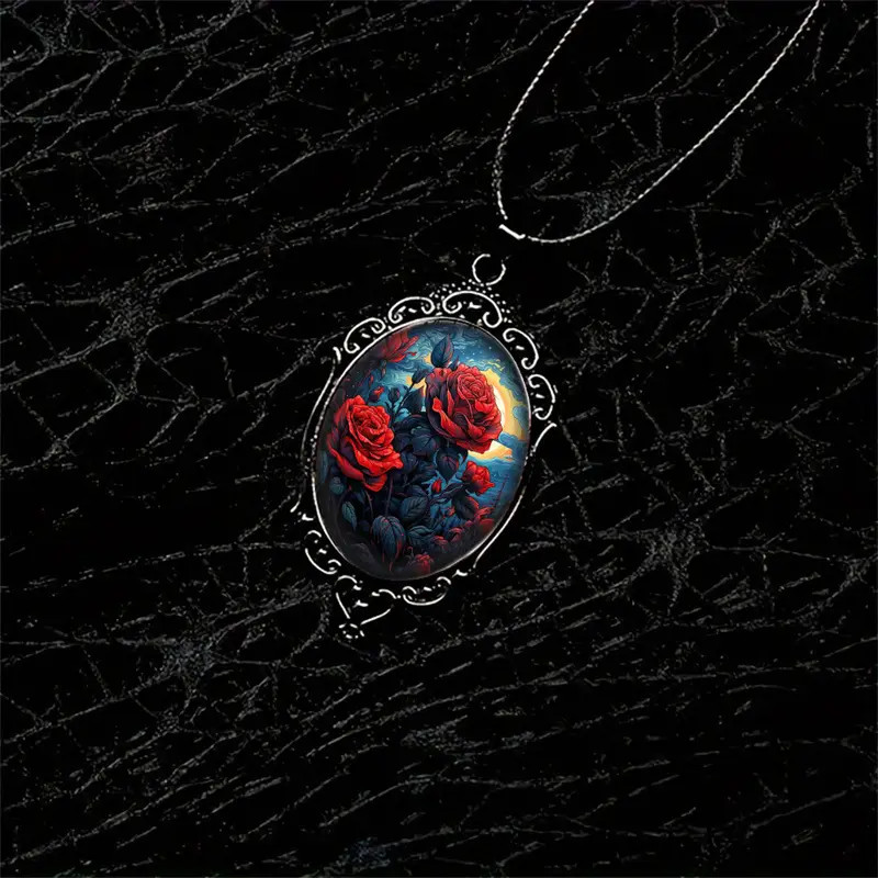 Flower Rose Gothic Pendant Jewelry Love Vintage Black Necklace E