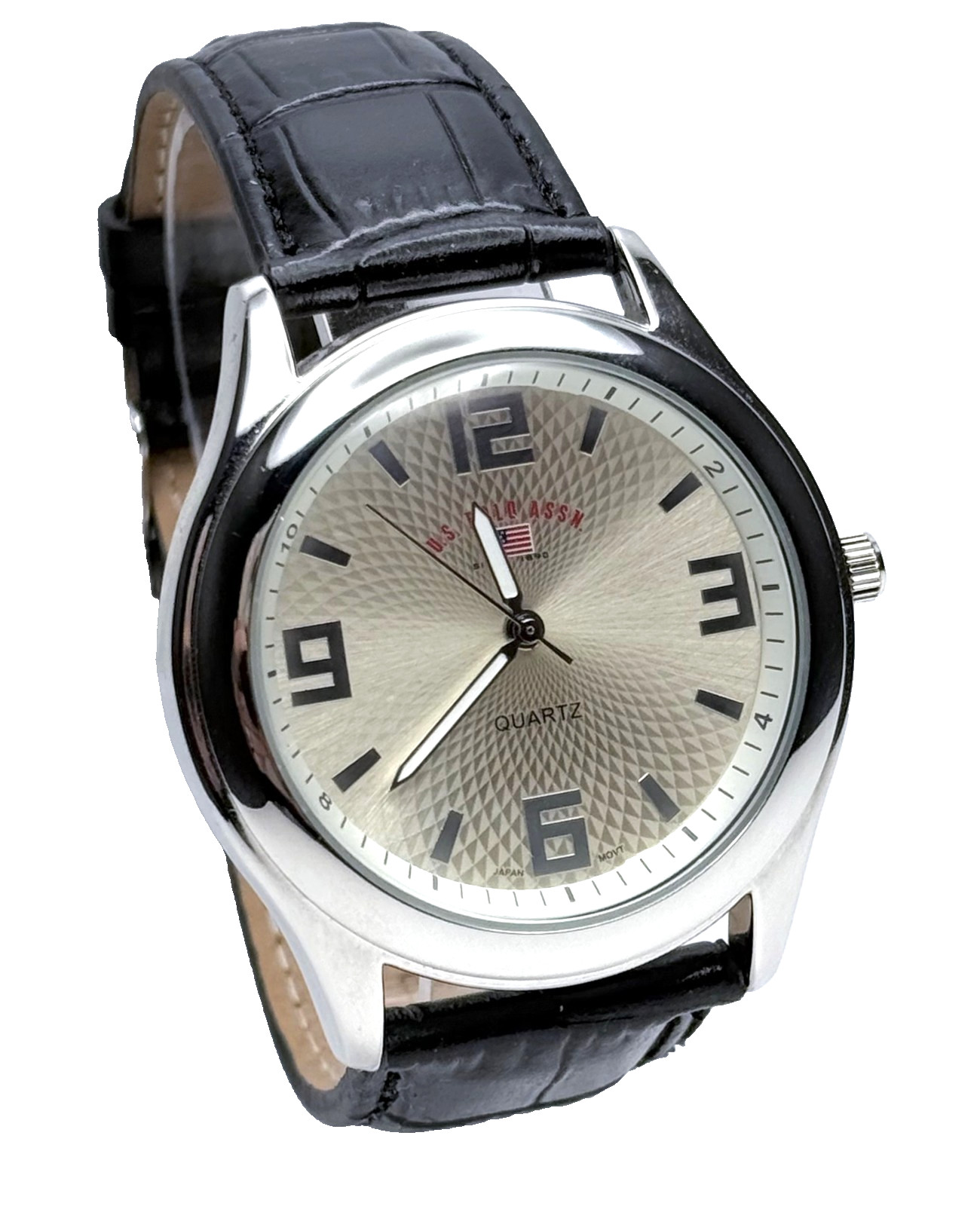 U.S. POLO ASSN. US5131 FANCY GOLD/SILVER DIAL BLACK LEATHER BAND MENS WATCH~NWOT