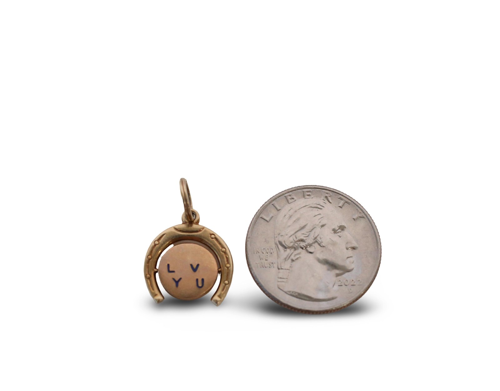 Vintage 14k Gold Horseshoe I LOVE YOU Spinner Charm, 3.2 Grams