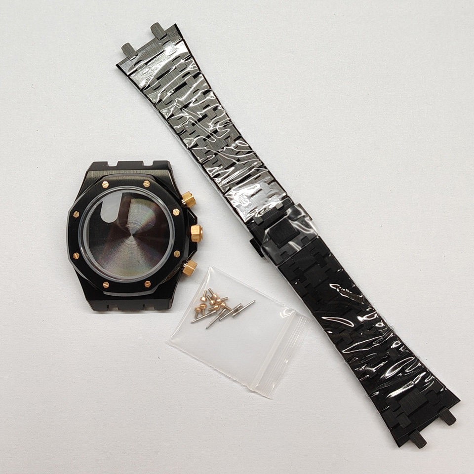 41mm Octagon Stainless Watch Case+Strap for vk63 Movement 31.8mm Dial Parts