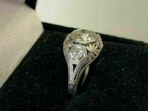 14k White Gold Plated Silver 1.77Ct Round Cut Natural Moissanite Engagement Ring