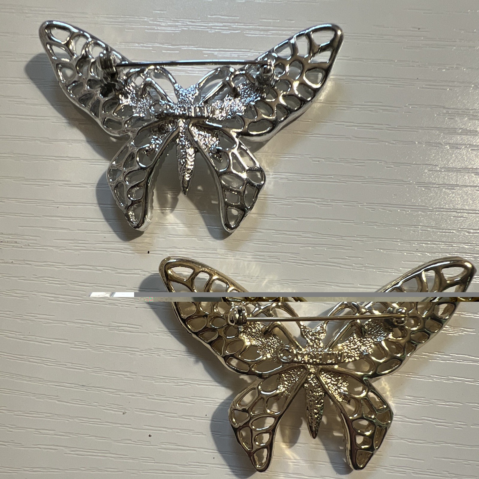 Sarah Cov Vintage Gold & Silver Tone Butterfly Signed Brooch Pins Metal Fashion
