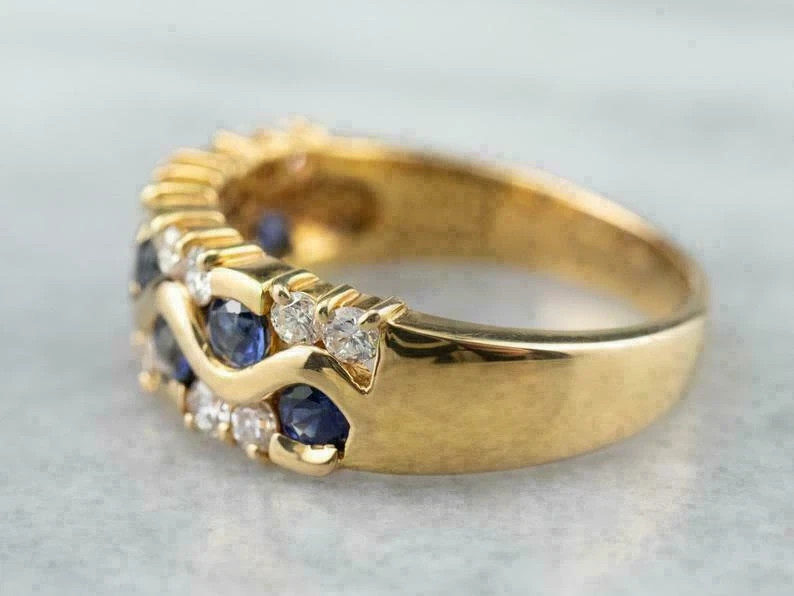 1.80Ct Round Lab Created Blue Sapphire Wedding Band Ring 14K Yellow Gold Plated