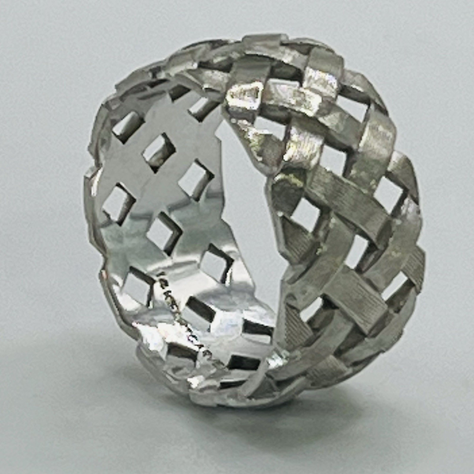 • 14k White Gold Woven Open Weave Band Ring By ART CARVED 4.93g Size 5.5