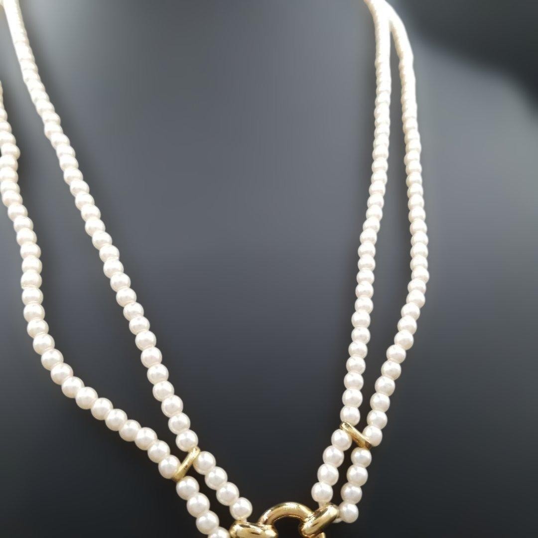 GIVENCHY Pearl Heart Motif Necklace Pendant Gold Tone Length 40cm Accessory