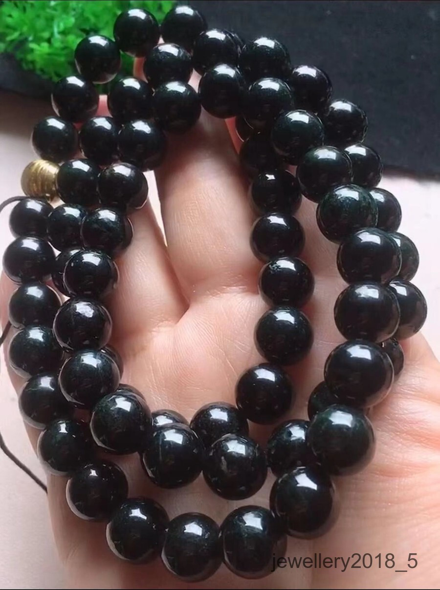 Certified Black Green Burma 100% natural A jadeite jade Beads Necklace 墨翠项链