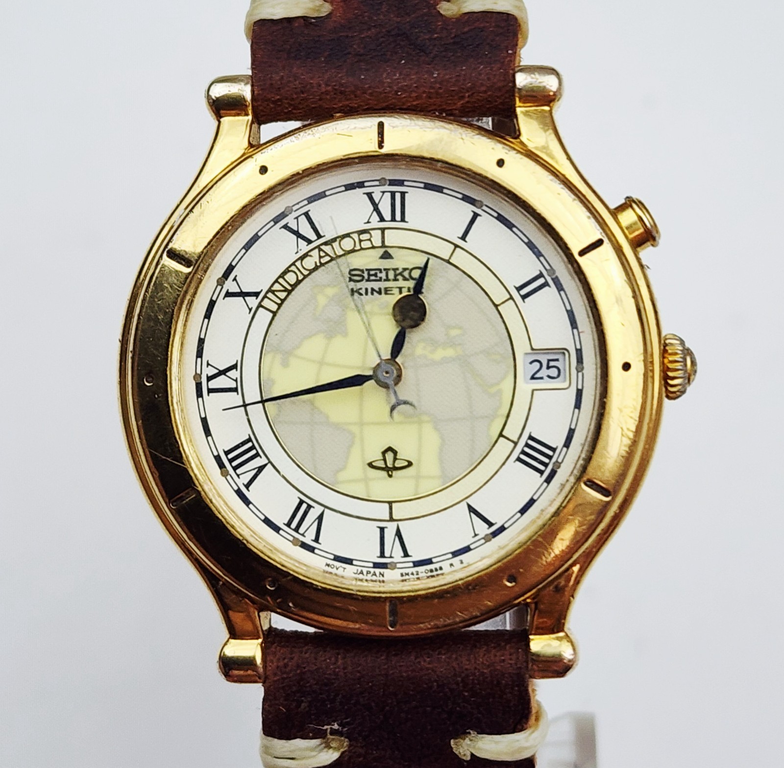 RARE,UNIQUE Men’s KINETIC Watch SEIKO 5M42-0A90. New Capacitor. Luminous Dial