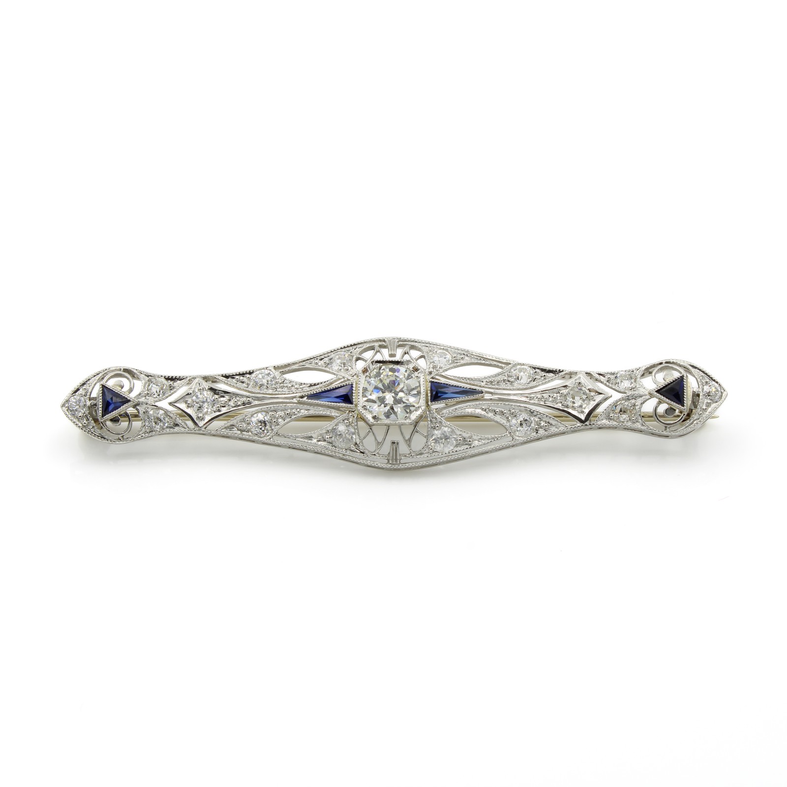 Art Deco Die Struck 850 Platinum 1.05ctw Old Euro Cut Diamond Brooch #E179331-1