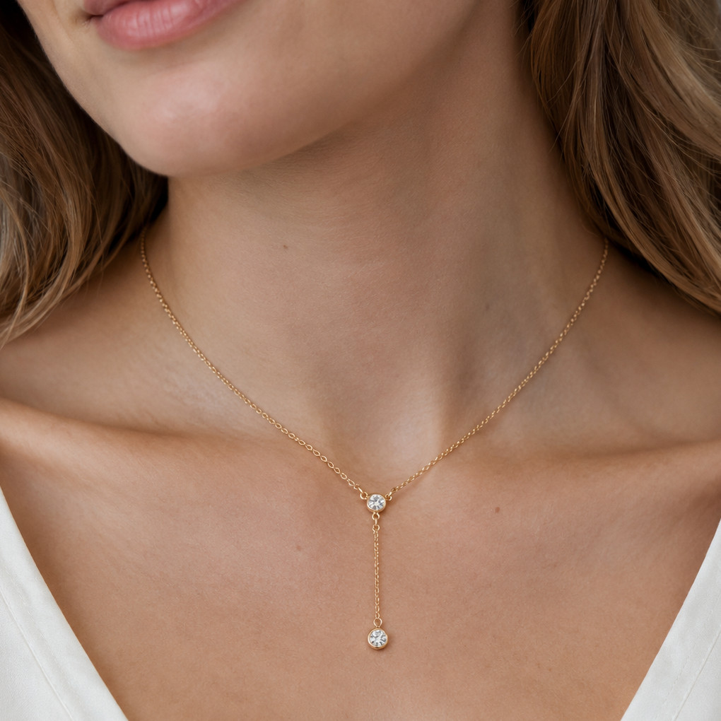 18″ + 2″ 14/20 Gold Filled 4mm CZ Y Drop Necklace