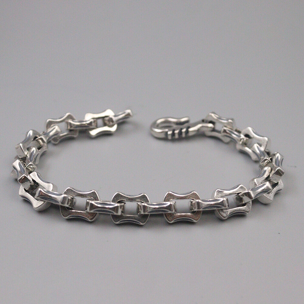 Pure 925 Sterling Silver Chain 9mm Dragonscale Square Link Bracelet 57-58g 8.3in