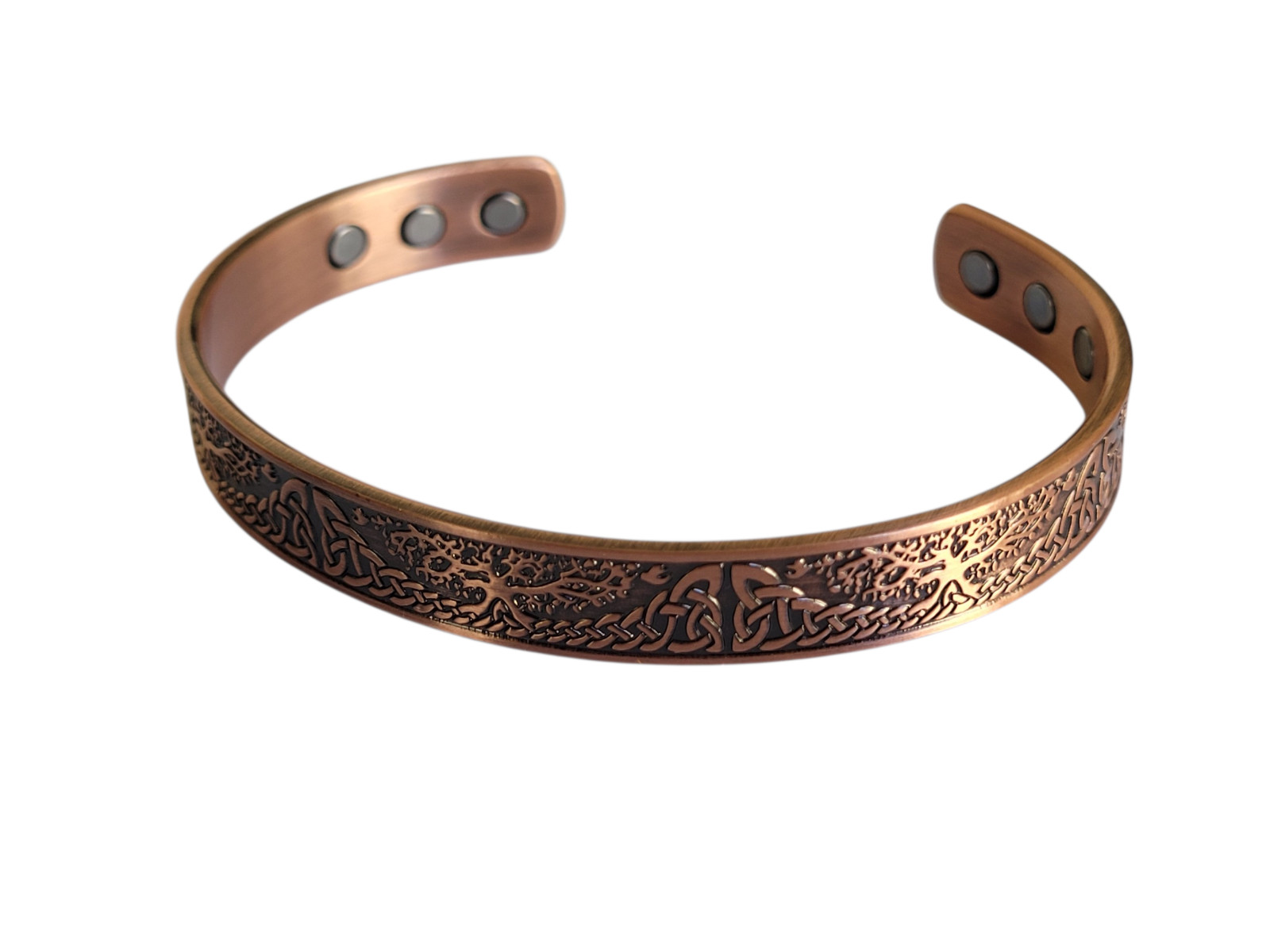 Pure Copper Magnetic 9mm Bracelet Solid Copper 6 Magnets Cuff Tree of Life