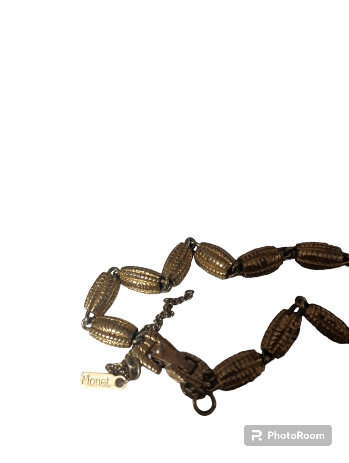Signed Monet Gold Tone Bracelet With Safety Chain Textured Exquisite Piece