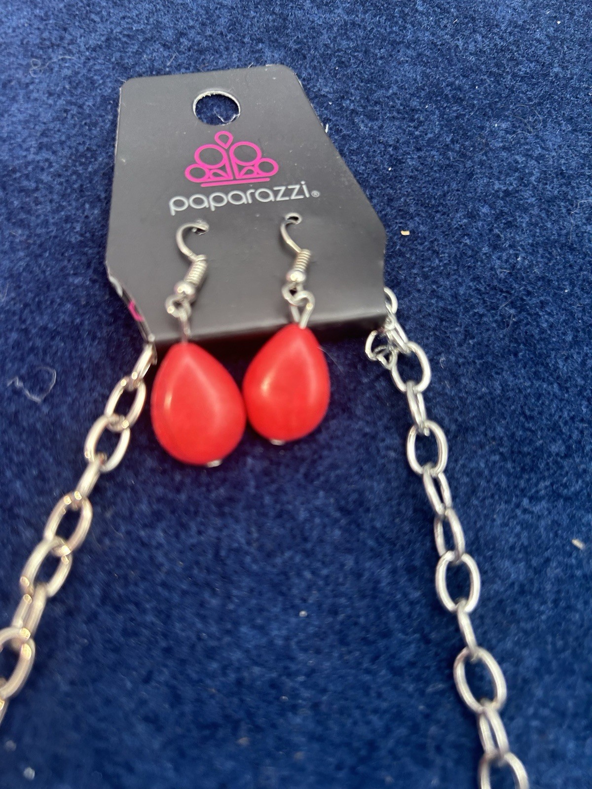 Paparazzi Very Venturous Red Necklace with Matching Earrings Silver Tone Tribal