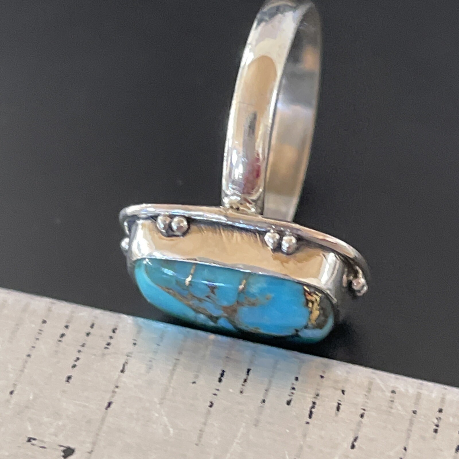 Native Mohave Navajo Sterling Silver Blue Turquoise Ring Size 7 Set 11420