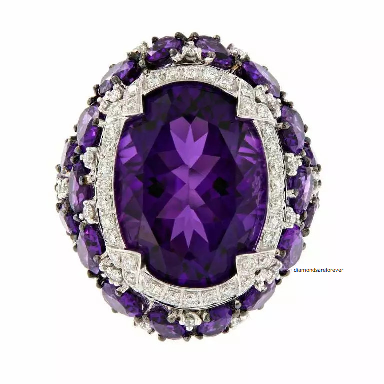 Beautiful Deep Purple Oval-Cut 15.79CT Amethyst & White CZ Gorgeous Women’s Ring