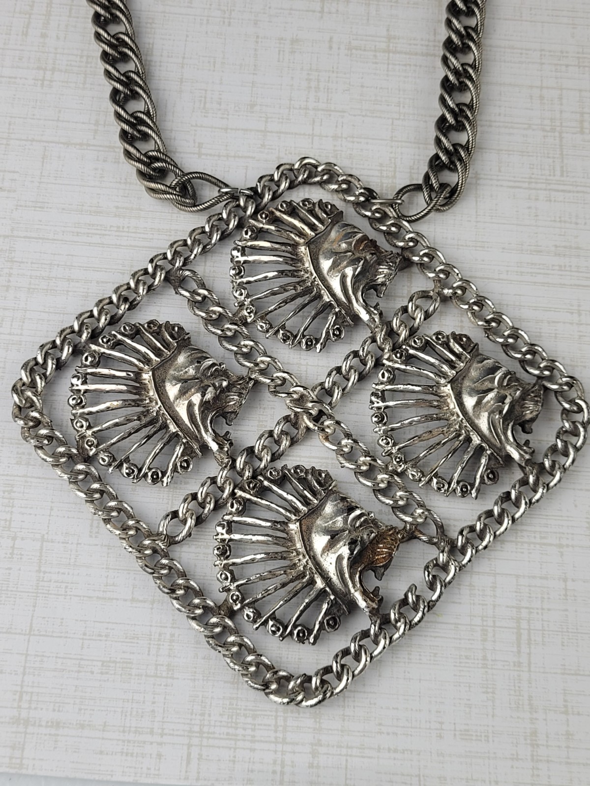 RARE MCM Tortolani Lion Pendant Choker Necklace 17″ EXTRA LARGE PENDANT 5″ READ