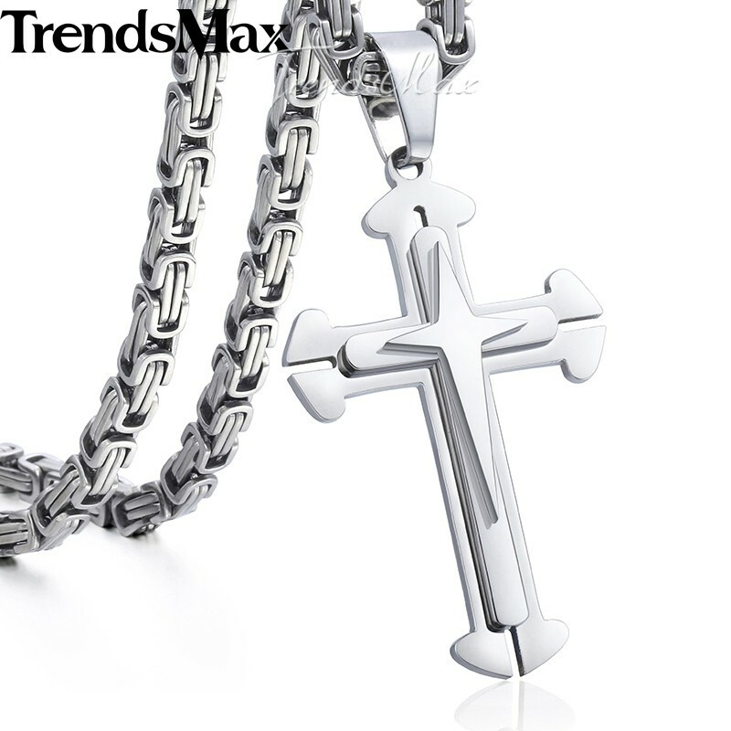 Cross Necklace for Men Gold Plated Stainless Steel 18″-30″ Byzantine Box Chain