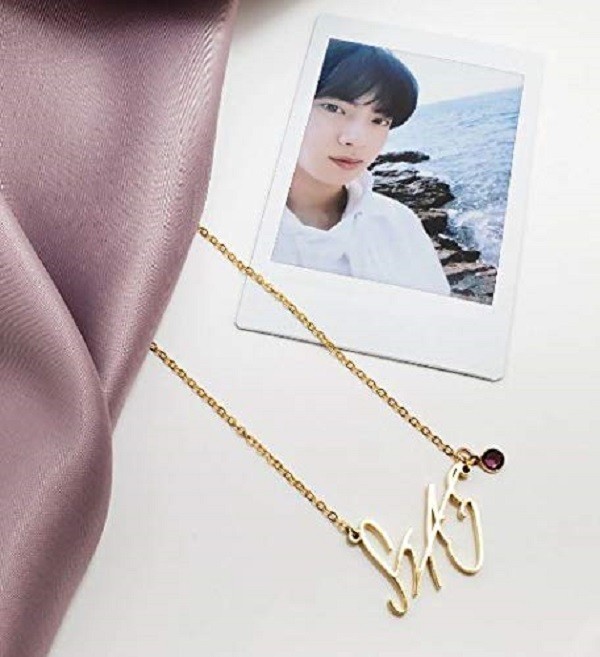 BTS Jin Inspired Signature Pendant Necklace Gold Plated K-Pop ARMY Jewelry Gift