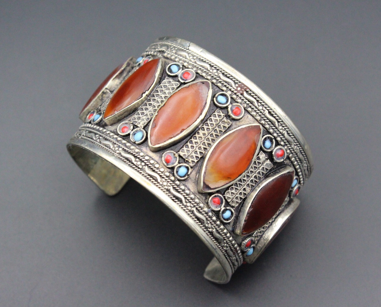 Kuchi Cuff Bracelet, Carnelian Stones Bracelet, Colorful Handmade Bracelet