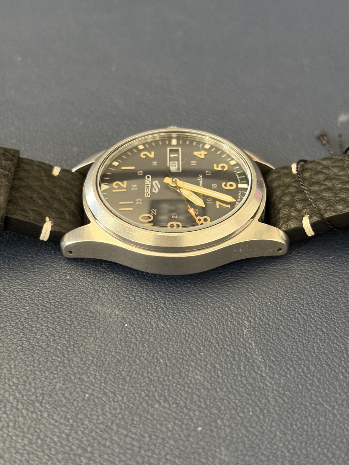 Seiko 5 Sports Day-Date Automatic 39.4 MM SS Leather Band Blue Watch SRPG39K1