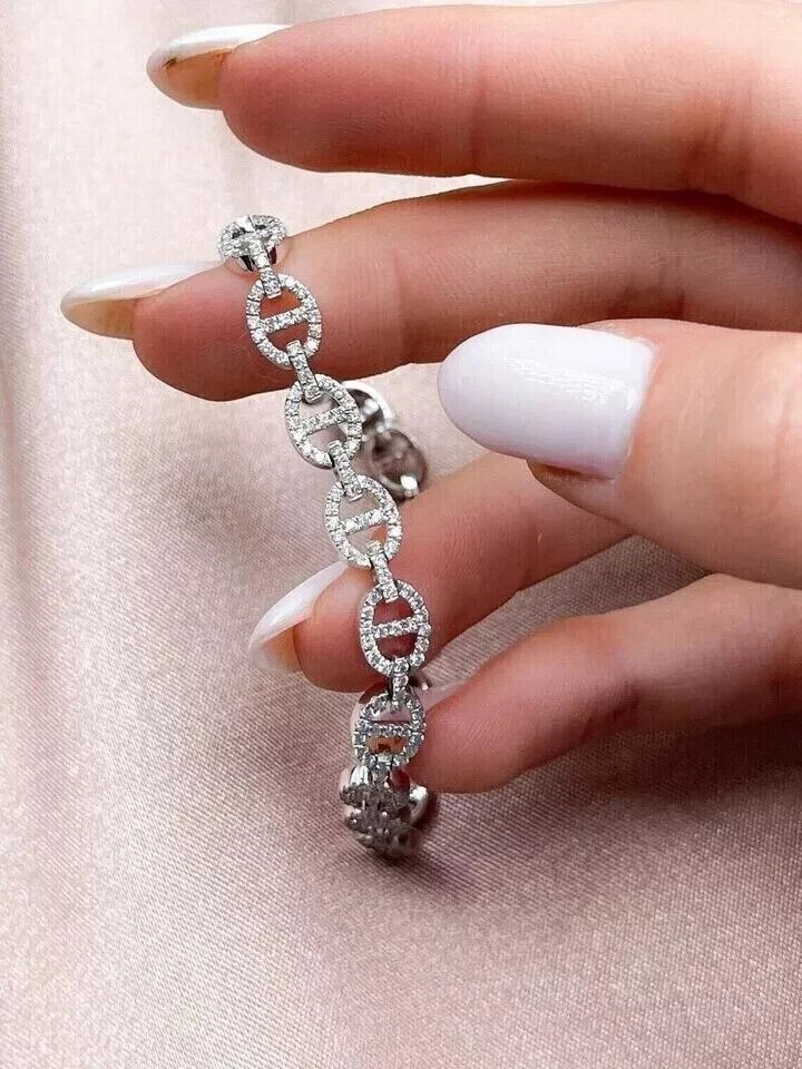 9.5 Ctw Round Cut Created Diamond Linked Bracelet 14K White Gold Plated 7.5 Inch