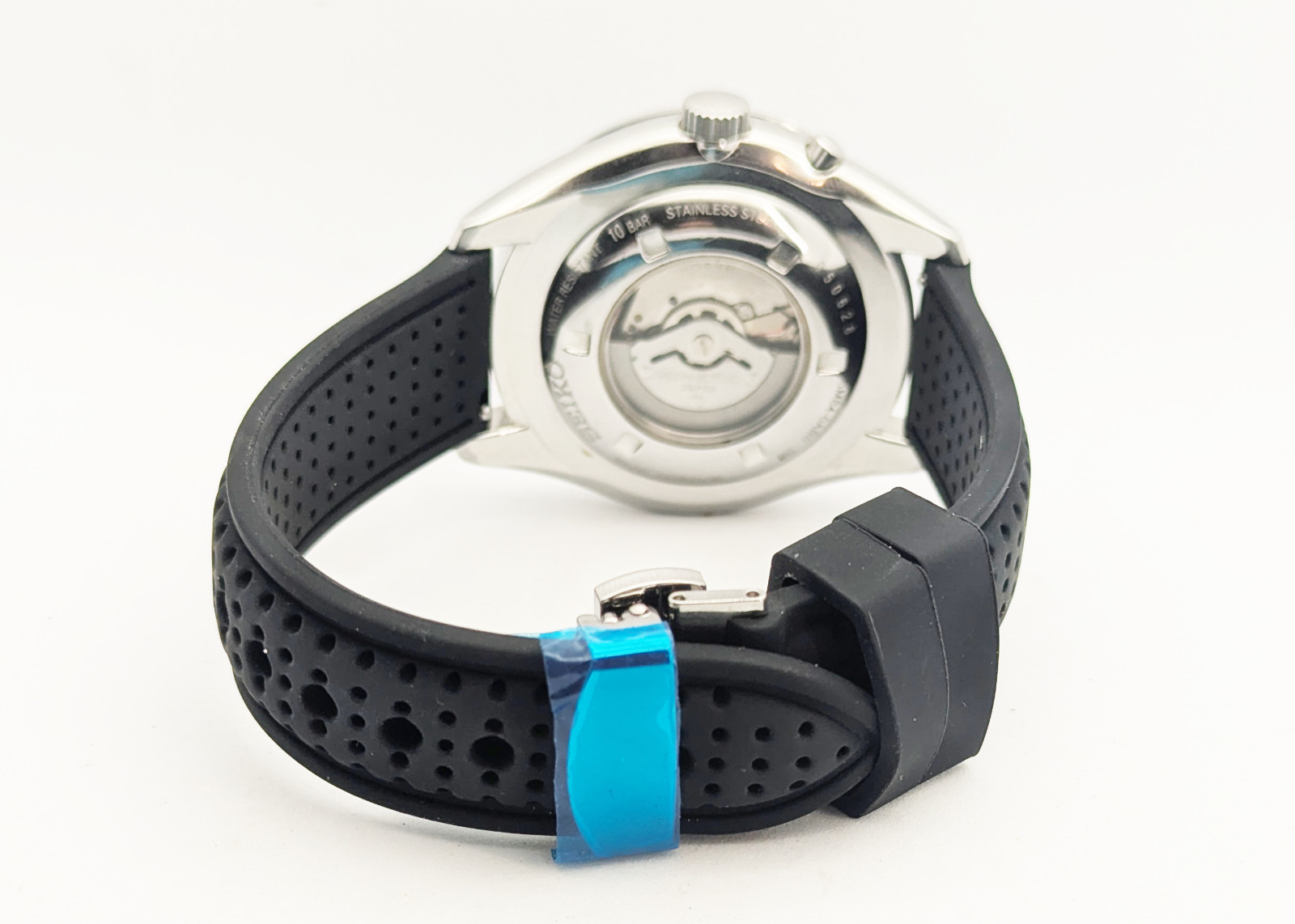 Seiko Kinetic 5M84-0AB0 Retrograde Day Black Dial 100M | New Cap Silicone Strap