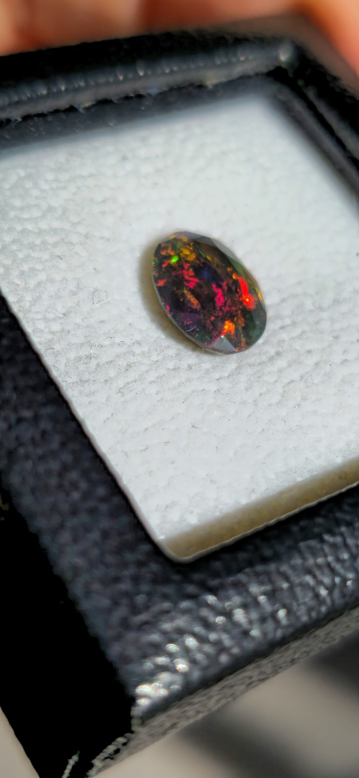 2.15ct Natural Solid Black Opal Faceted Oval Red Fire Multicolour Gemstone ✨️