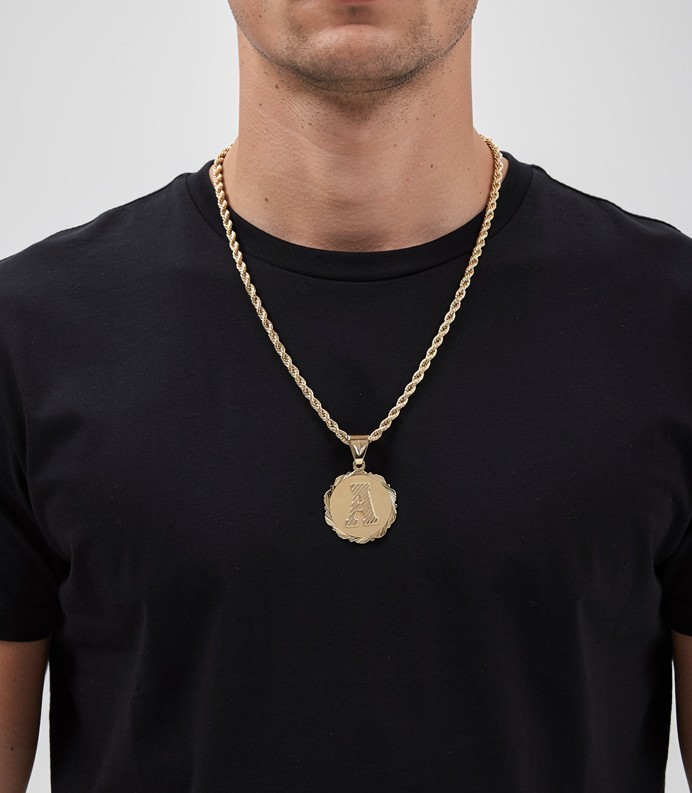 Gold Initial Necklace, 30mm Circle Initial Pendant, 14k Heavy Plated