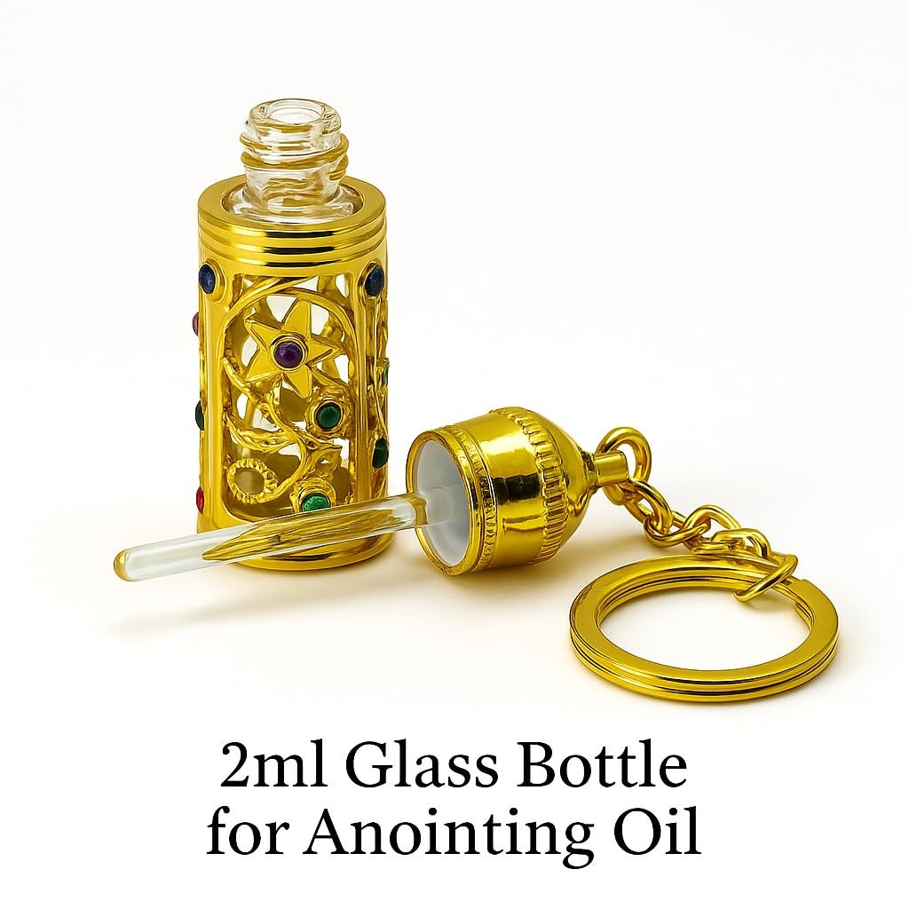 3 ARCHES USA Refillable Glass Anointing Oil Keychain Bottle 0.2 Ounces, Gold