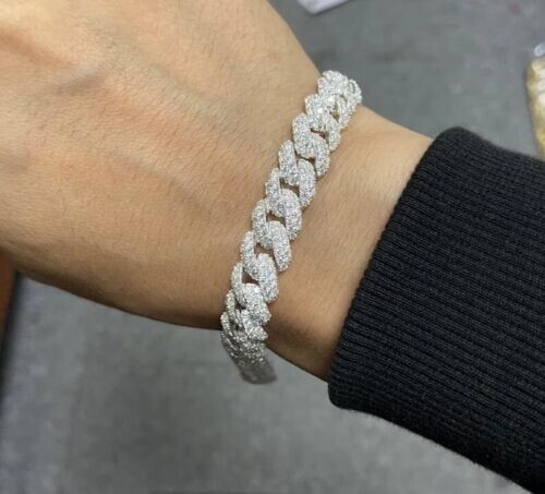 12 MM REAL MOISSANITE Cuban Chain Bracelet Handmade Jewelry 925 Sterling Silver