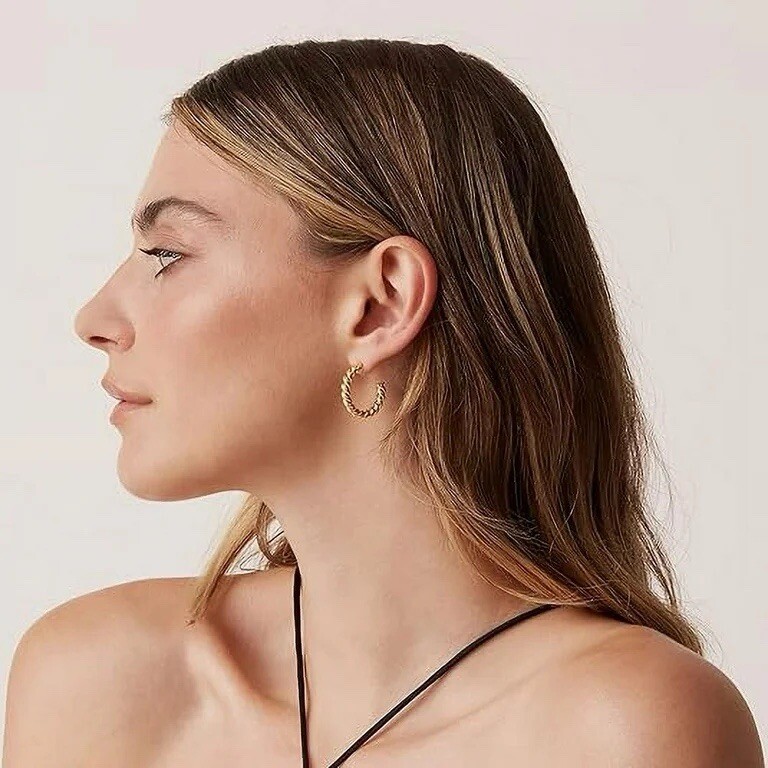 PAVOI 14K Yellow Gold Plated Twisted | 25 Millimeters Hoop Earrings for Women