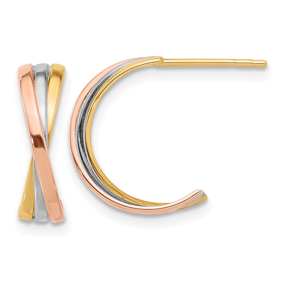 15.4mm 14K Twisted Tri-color Gold Hoop Post Earrings
