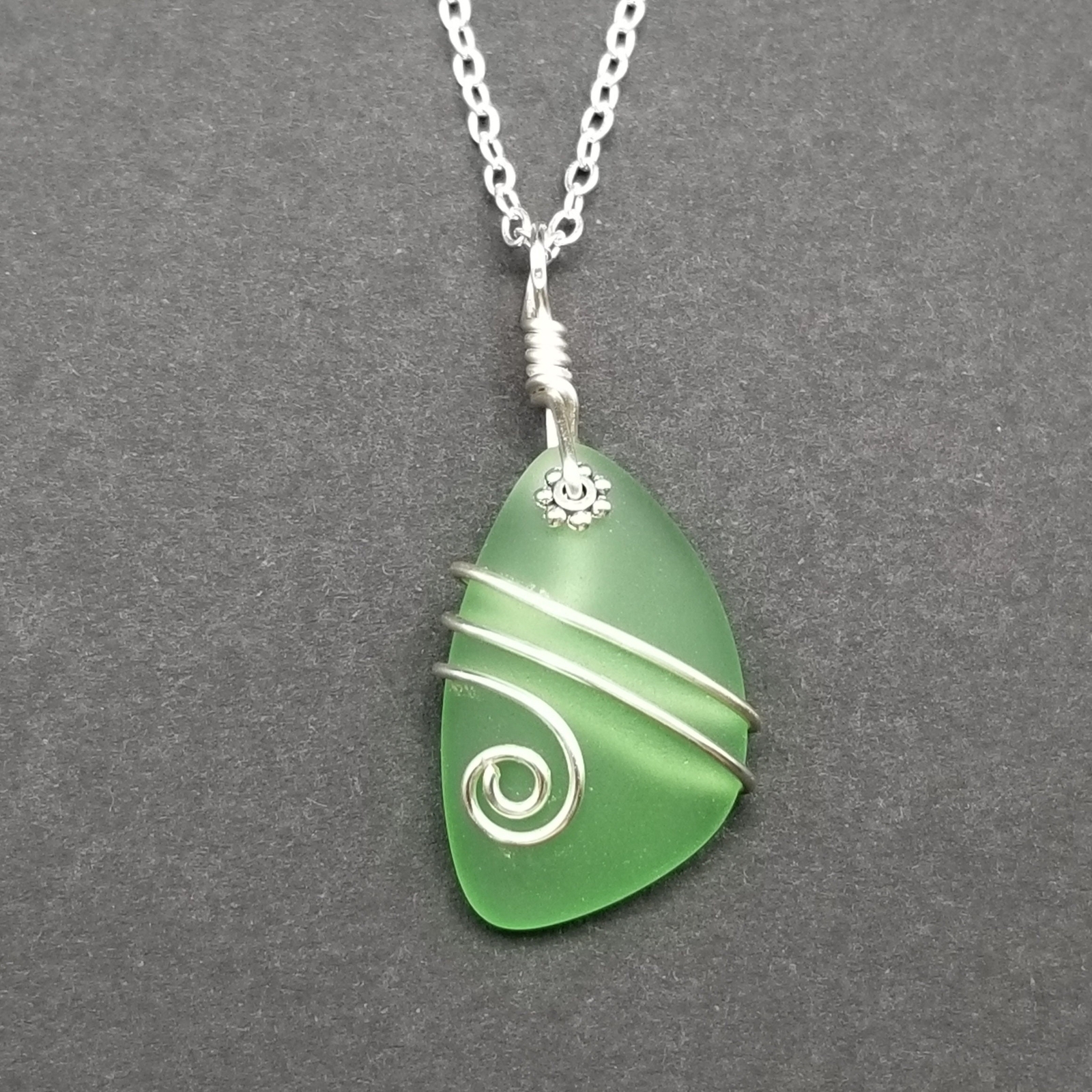 Hawaiian Jewelry Sea Glass Necklace, Wire Peridot Green Necklace, Unique Beach