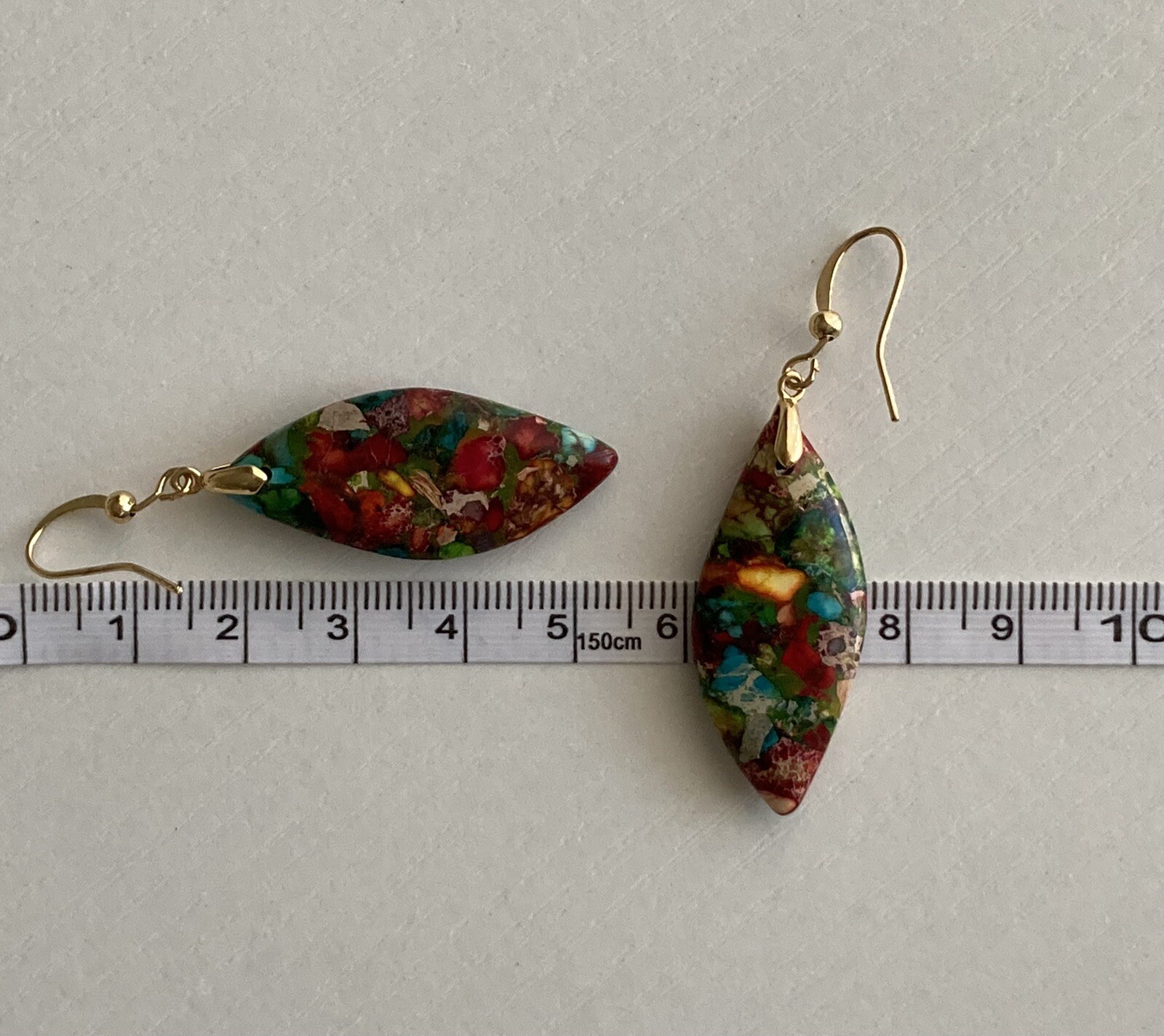 Jasper Stone Natural Imperial Leaf Dangle Drop Multicolor Earrings 7.71g Ladies
