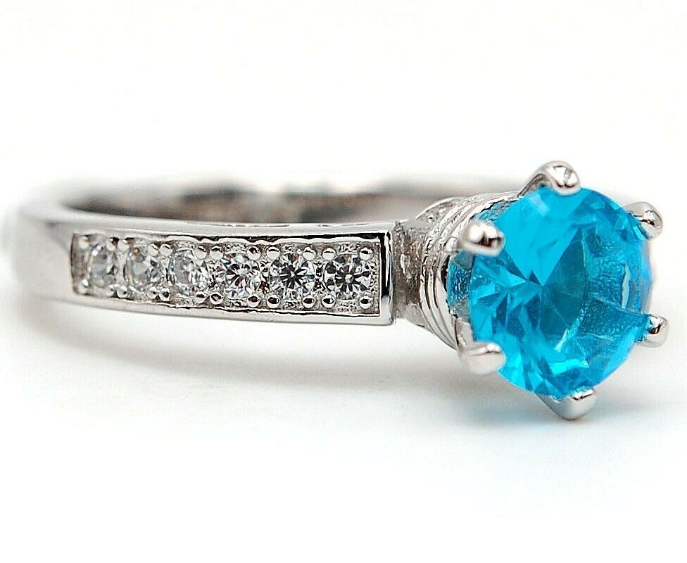 Heat Treated 2CT Blue Topaz 925 Solid Sterling Silver Ring Sz 6 UB3-9