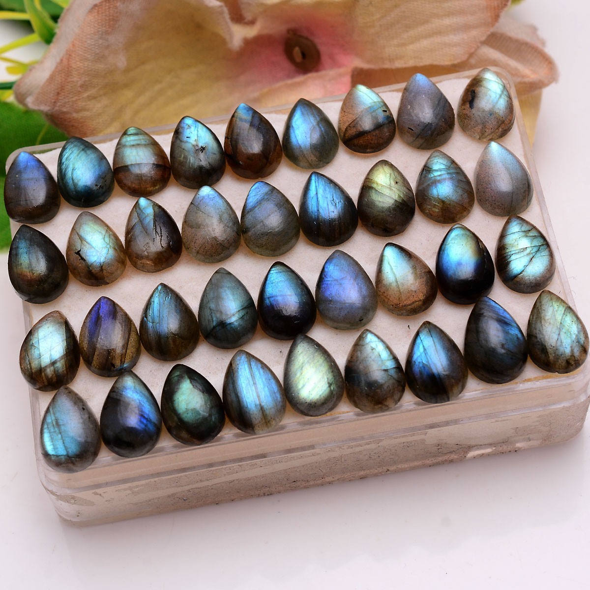 37 Pcs Natural Labradorite Blue Fire 13mmx9mm Untreated Flashy Loose Gemstones