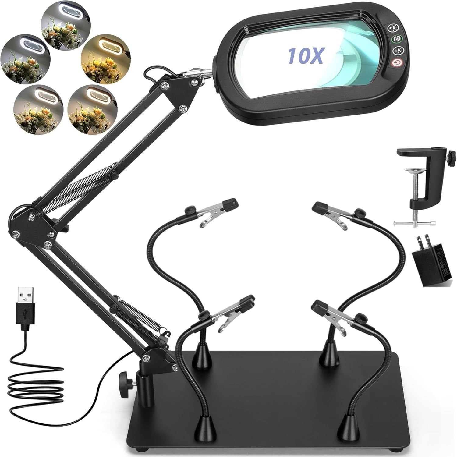 Helping Hands Soldering Station, 10X Square Magnifying Glass with Light and S…