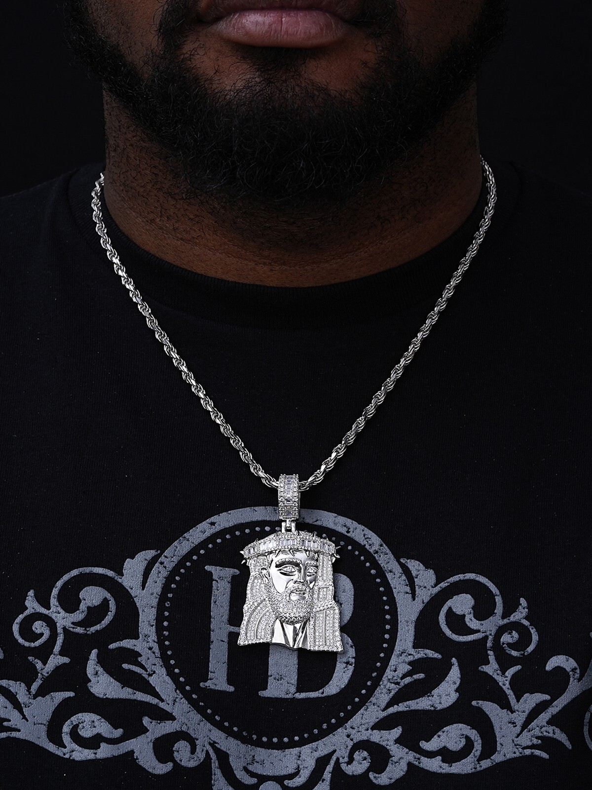 Men’s Large 925 Silver Gold Plated Jesus Piece Iced Hip Hop Necklace Baguette CZ