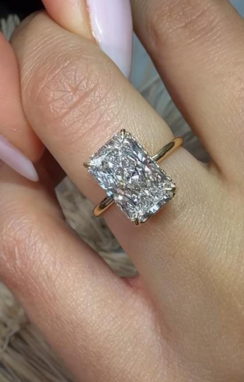 2.0 CT Radiant Cut Moissanite Prong Set 14K Gold Hidden Halo Engagement Ring