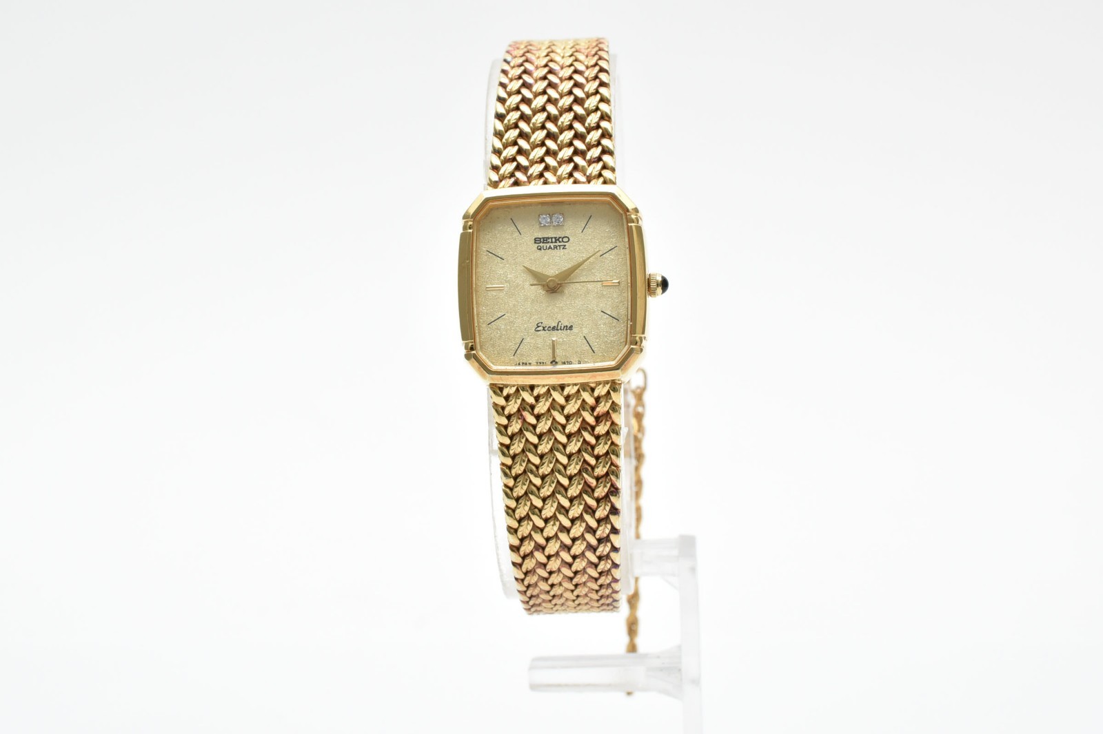 SEIKO Exceline 7321-5910 2P Diamond Gold 18mm Quartz Ladies Vintage Watch JAPAN