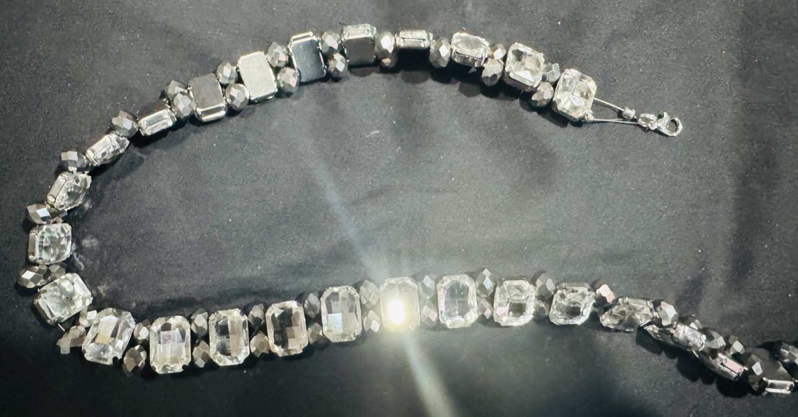 Tennis Necklace Chain Diamond White Rhinestone 13 x 18 mm Silver Metallic Beads