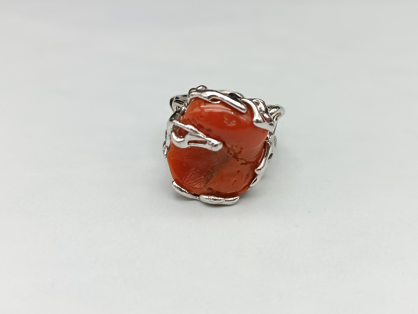 Women’s Ring Real Red Italian Red Silver White 925 Adjustable Band